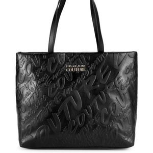 VERSACE New logo embossed tote in black 1588j